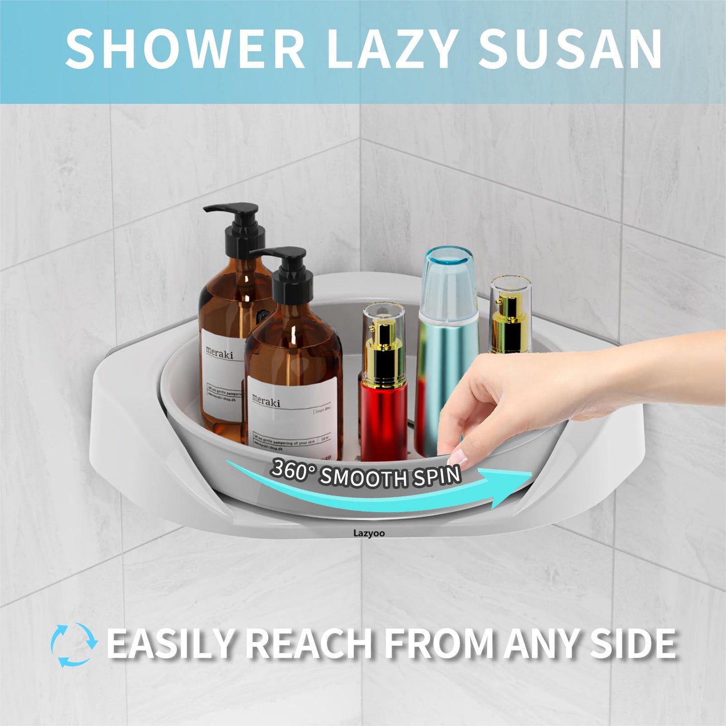 Lazyoo shower lazy susan,360° Rotate Shower Organizer Shelves,No Drilling Corner Shower Shelf Rack for Bathroom, Dorm and Kitchen